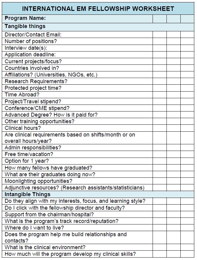 IEM Fellowship Worksheet IEM Fellowship Worksheet